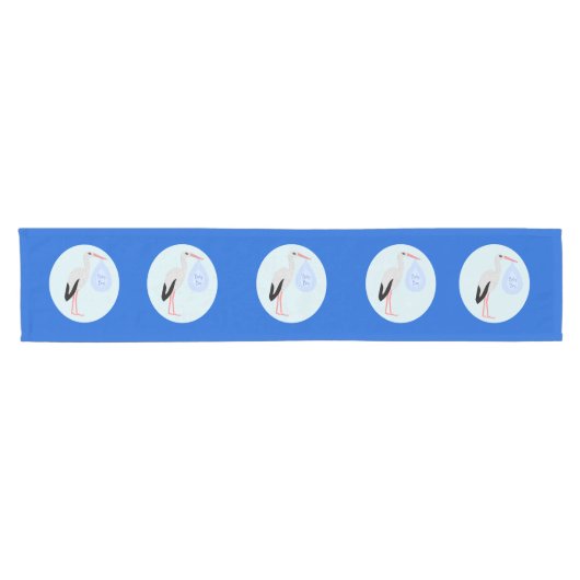 Cute Blue Baby Stork Baby shower Korte Tafelloper (Horizontaal)