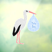 Cute Blue Baby Stork Baby shower Raamsticker (Vel 3)