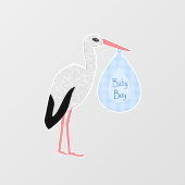 Cute Blue Baby Stork Baby shower Raamsticker (Vel)