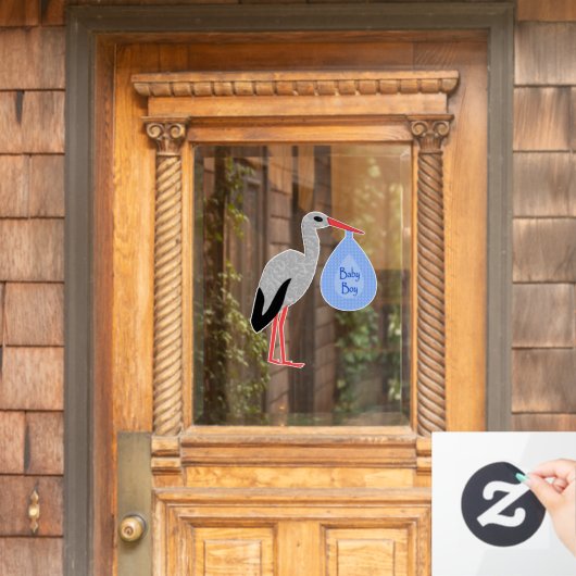 Cute Blue Baby Stork Baby shower Raamsticker (Huis Deur)