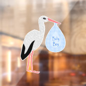 Cute Blue Baby Stork Baby shower Raamsticker (Vel 2)