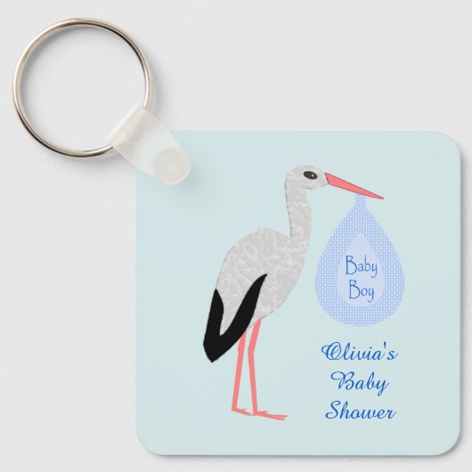 Cute Blue Baby Stork Baby shower Sleutelhanger (Voorkant)
