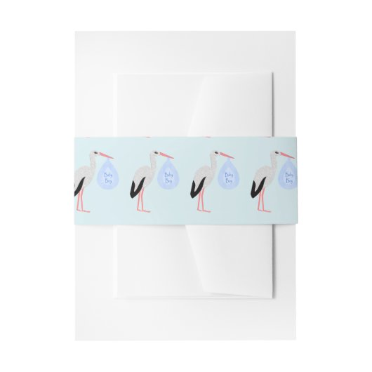 Cute Blue Baby Stork Baby shower Uitnodigingen Wikkel (Voorkant Voorbeeld)