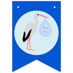 Cute Blue Baby Stork Baby shower Vlaggetjes