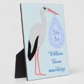Cute Blue Baby Stork Birth Notice Fotoplaat (Zijkant)