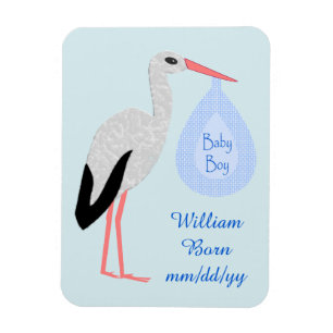 Cute Blue Baby Stork Birth Notice Magneet