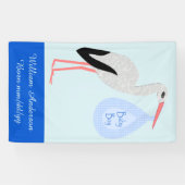 Cute Blue Baby Stork Birth Notice Spandoek (Horizontaal)