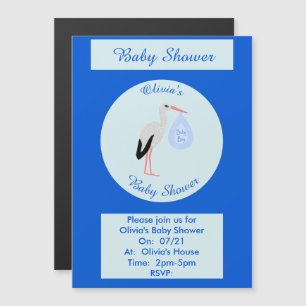 Cute Blue Baby Stork Custom Baby shower Magnetische Uitnodiging