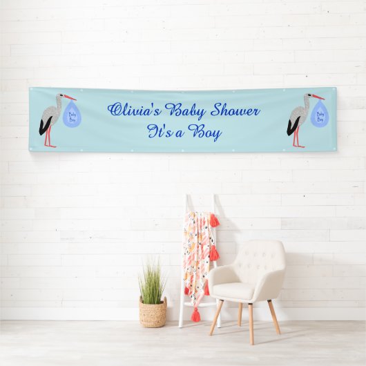 Cute Blue Baby Stork Custom Baby shower Spandoek (Insitu)
