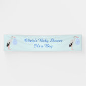 Cute Blue Baby Stork Custom Baby shower Spandoek (Horizontaal)