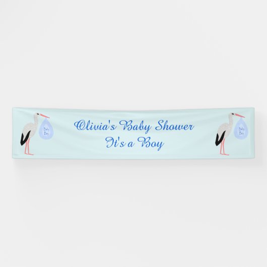 Cute Blue Baby Stork Custom Baby shower Spandoek (Horizontaal)