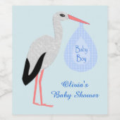 Cute Blue Baby Stork Custom Baby shower Wijn Etiket (Enkel label)