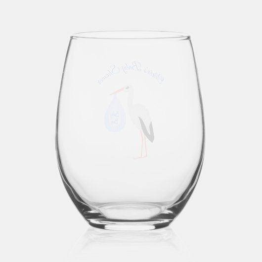 Cute Blue Baby Stork Custom Baby shower Wijnglas Zonder Voet (Achterkant)