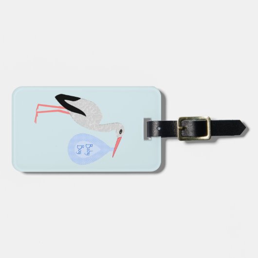 Cute Blue Baby Stork Custom Bagagelabel (Voorkant horizontaal)