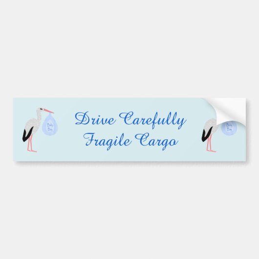 Cute Blue Baby Stork Custom Bumpersticker (Voorkant)