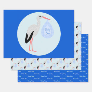 Cute Blue Baby Stork Custom Inpakpapier Vel