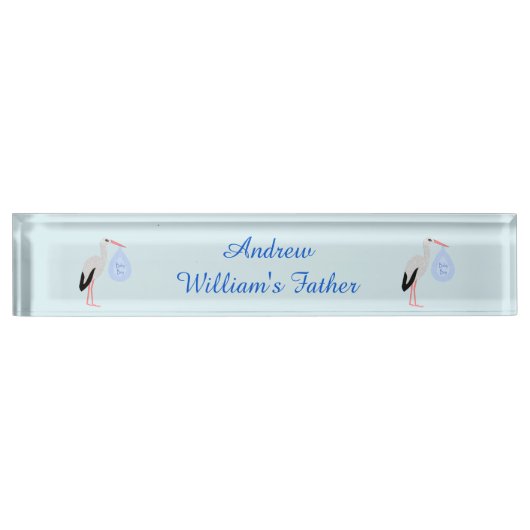 Cute Blue Baby Stork Custom Naambordje (Voorkant)