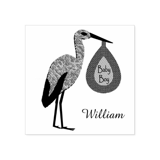 Cute Blue Baby Stork Custom Rubberstempel (Afrduk)