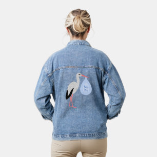 Cute Blue Baby Stork Denim Jacket