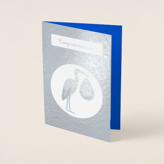 Cute Blue Baby Stork Folie Kaarten (Voorkant)