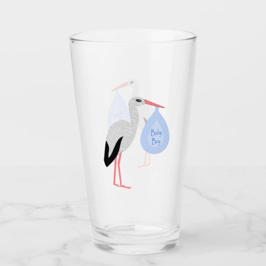 Cute Blue Baby Stork Glas (Voorkant)