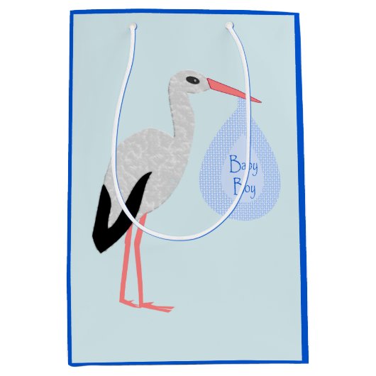 Cute Blue Baby Stork Medium Cadeauzakje (Voorkant)