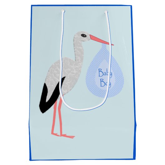 Cute Blue Baby Stork Medium Cadeauzakje (Achterkant)