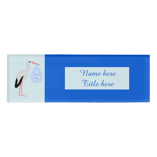 Cute Blue Baby Stork Naambadge (Voorkant)