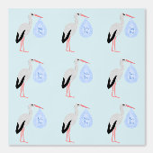 Cute Blue Baby Stork Pattered Behang (Voorkant)
