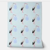 Cute Blue Baby Stork Pattered Behang (Afrollen)