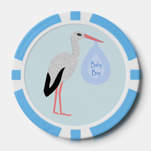 Cute Blue Baby Stork Poker Chips (Voorkant)