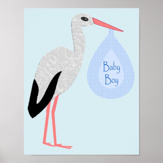 Cute Blue Baby Stork Poster (Voorkant)