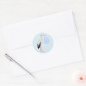 Cute Blue Baby Stork Ronde Sticker (Envelop)