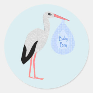 Cute Blue Baby Stork Ronde Sticker