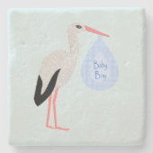 Cute Blue Baby Stork Stenen Onderzetter (Voorkant)
