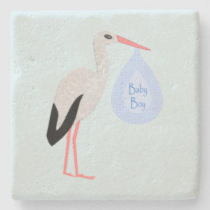 Cute Blue Baby Stork Stenen Onderzetter
