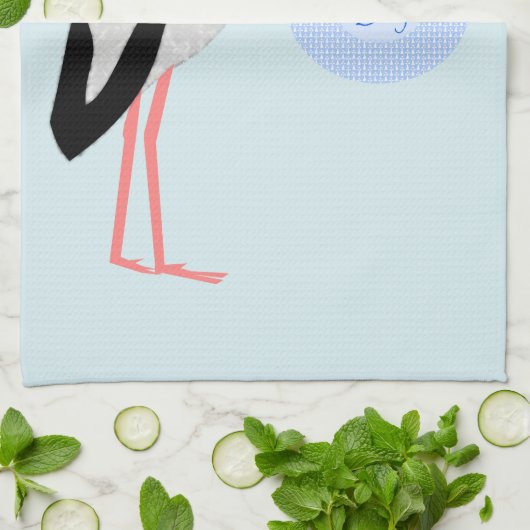 Cute Blue Baby Stork Theedoek (Gevouwen)