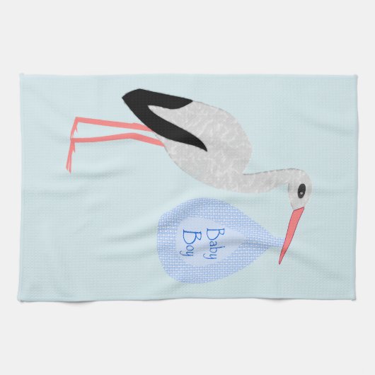 Cute Blue Baby Stork Theedoek (Horizontaal)