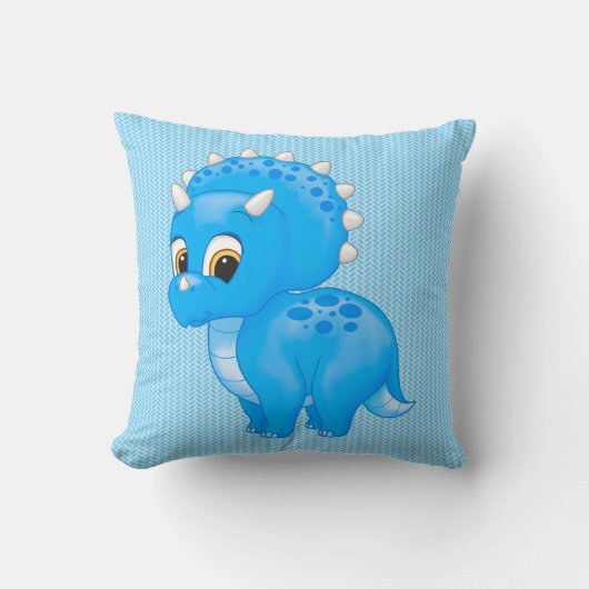 Cute Blue Baby Triceratops Dinosaur Kussen (Voorkant)