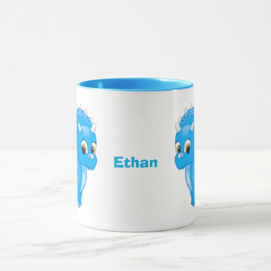 Cute Blue Baby Triceratops Dinosaur Mok (Midden)