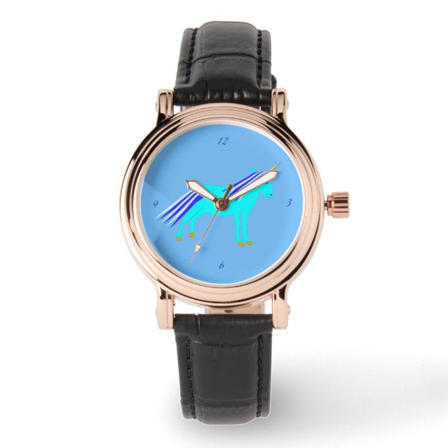 Cute Blue Baby Unicorn Horloge (Voorkant)