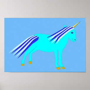 Cute Blue Baby Unicorn Poster