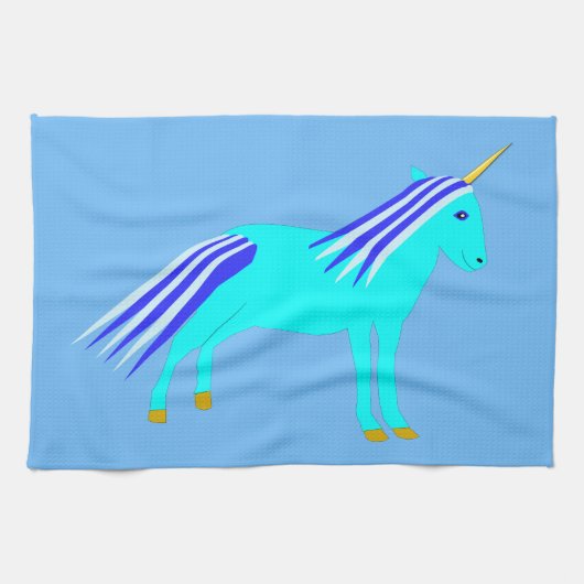 Cute Blue Baby Unicorn Theedoek (Horizontaal)