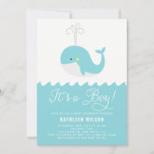 Cute Blue Baby walvis Het is een Boy Baby shower Kaart (Voorkant)