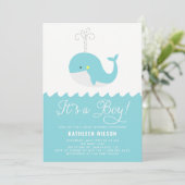 Cute Blue Baby walvis Het is een Boy Baby shower Kaart (Staand voorkant)