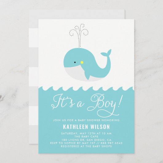 Cute Blue Baby walvis Het is een Boy Baby shower Kaart (Voorkant / Achterkant)