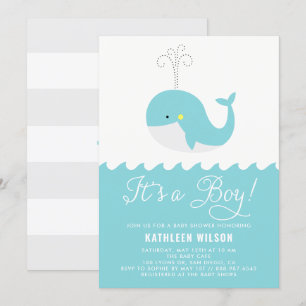 Cute Blue Baby walvis Het is een Boy Baby shower Kaart