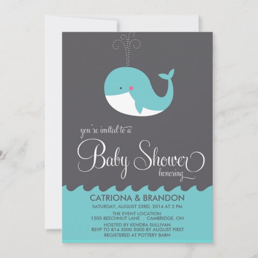 Cute Blue Baby Whale Baby shower Invite Kaart (Voorkant)