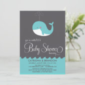 Cute Blue Baby Whale Baby shower Invite Kaart (Staand voorkant)