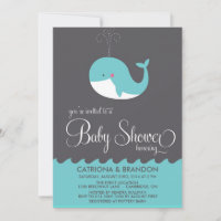 Cute Blue Baby Whale Baby shower Invite